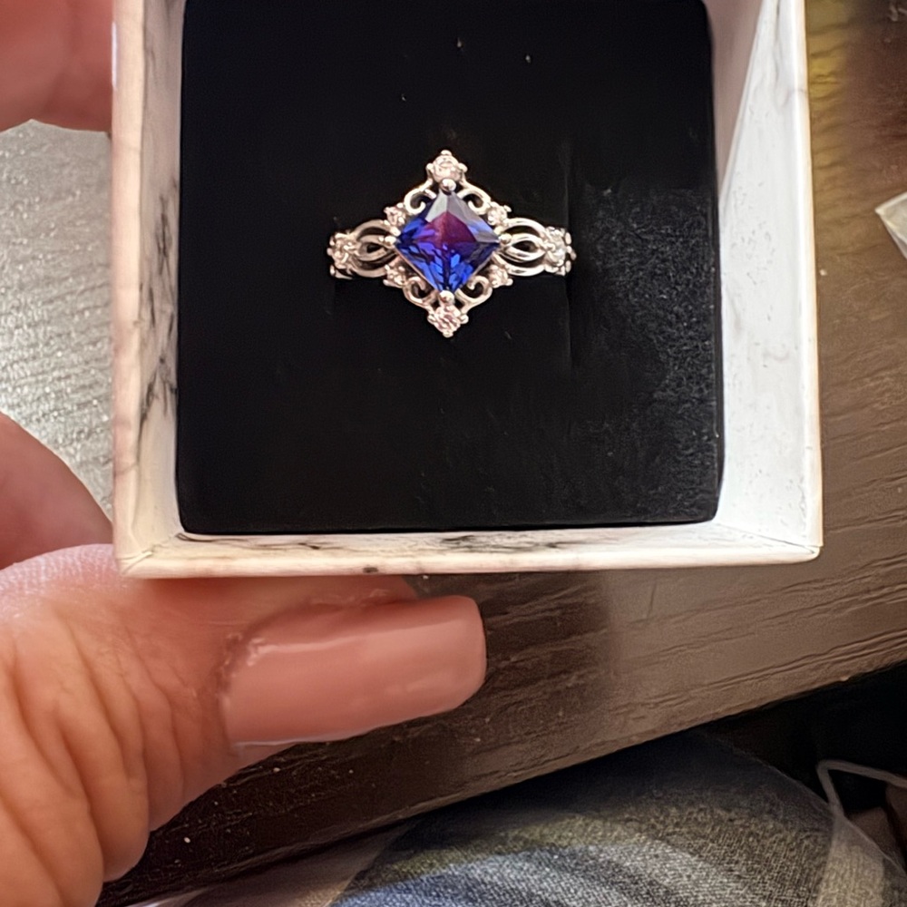 Silver Filigree Ring with Blue-Purple Center Stone